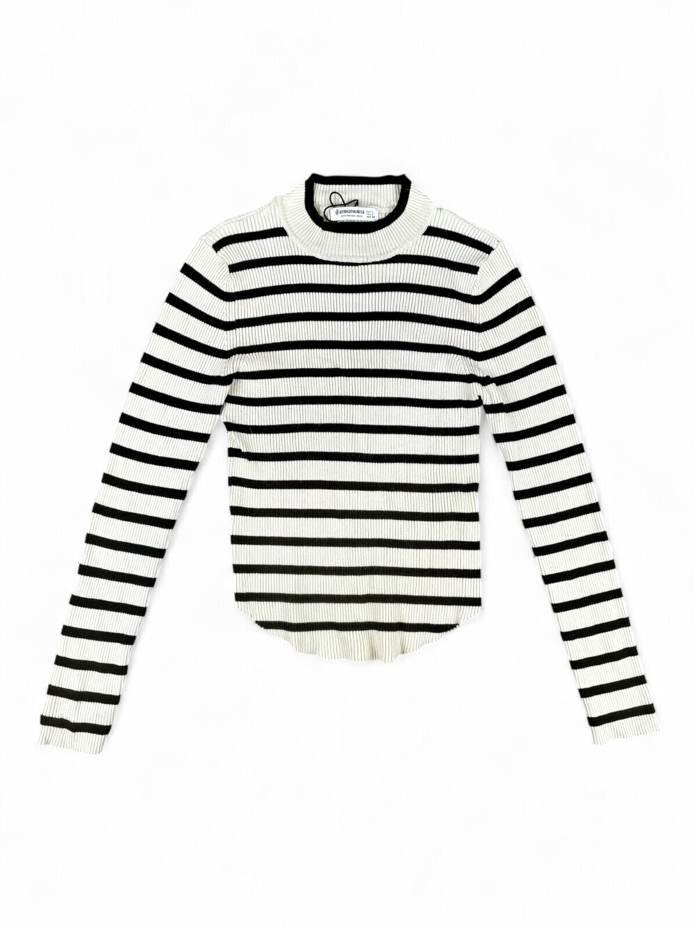 Stradivarius Ribbed Black & White Stripe Turtleneck Sweater L